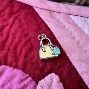 Silver Tiffany & Co Purse Charm with Teal Heart Enamel Accent